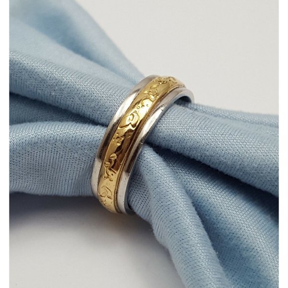 Elegant Solid Platinum & 18K Yellow Gold Designer Wedding Band Ring - Size 8.25 - Picture 2 of 11